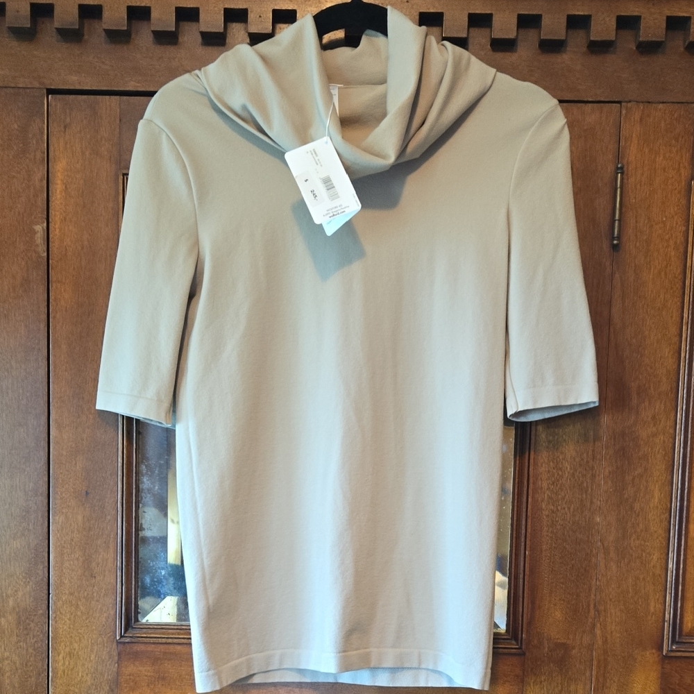 Wolford Cowl Neck Short Sleeve Beige Top Sz. Small